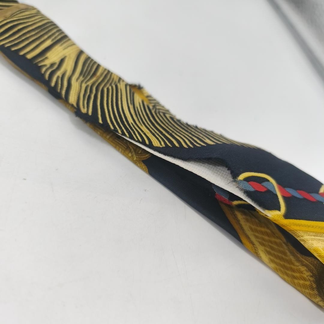 Hermes Paris Silk Suspenders Black Multicolor All Over Pattern Length 82cm w/Box