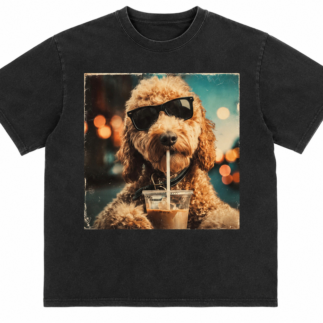 Cute Goldendoodle Drinking Coffee T-Shirt Funny Dog Lover Graphic Tee