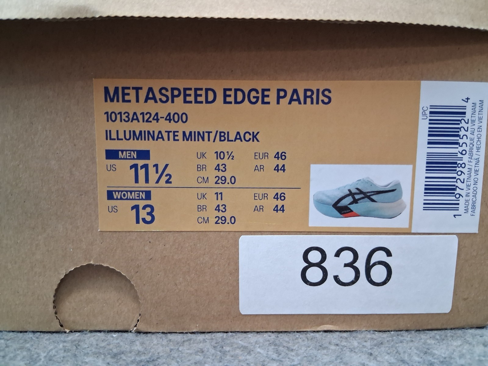 Size 11.5 – Asics Metaspeed Edge Paris Illuminate Mint/Black 1013A124-400