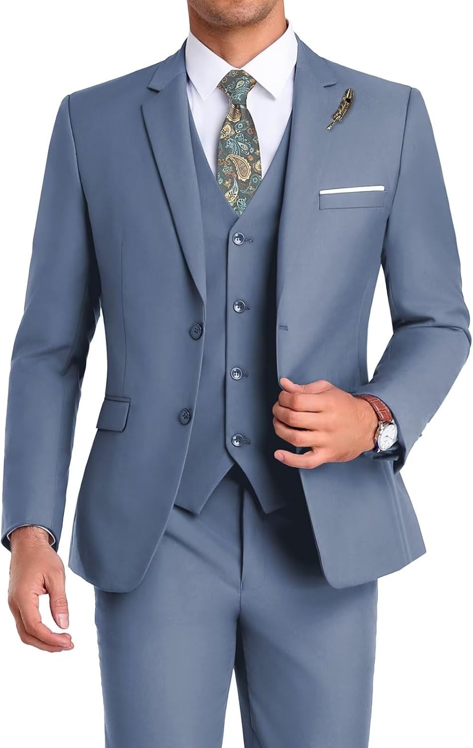 Men’s Slim Fit 3Piece Suit Tuxedo Set Wedding Prom Business Jacket Vest Pant Tie