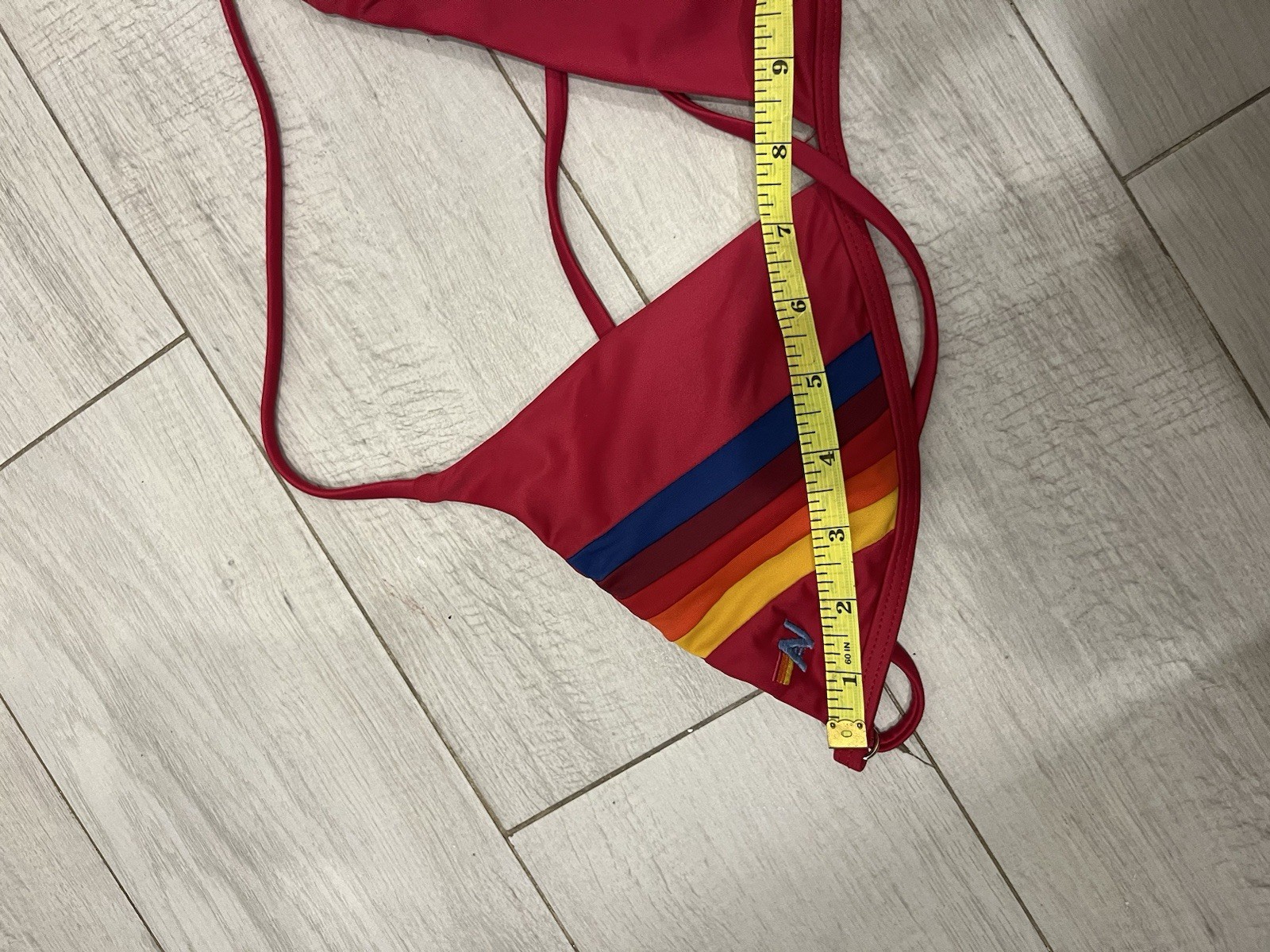 Aviator Nation 5 Stripe triangle cross-back bikini top Red M/L