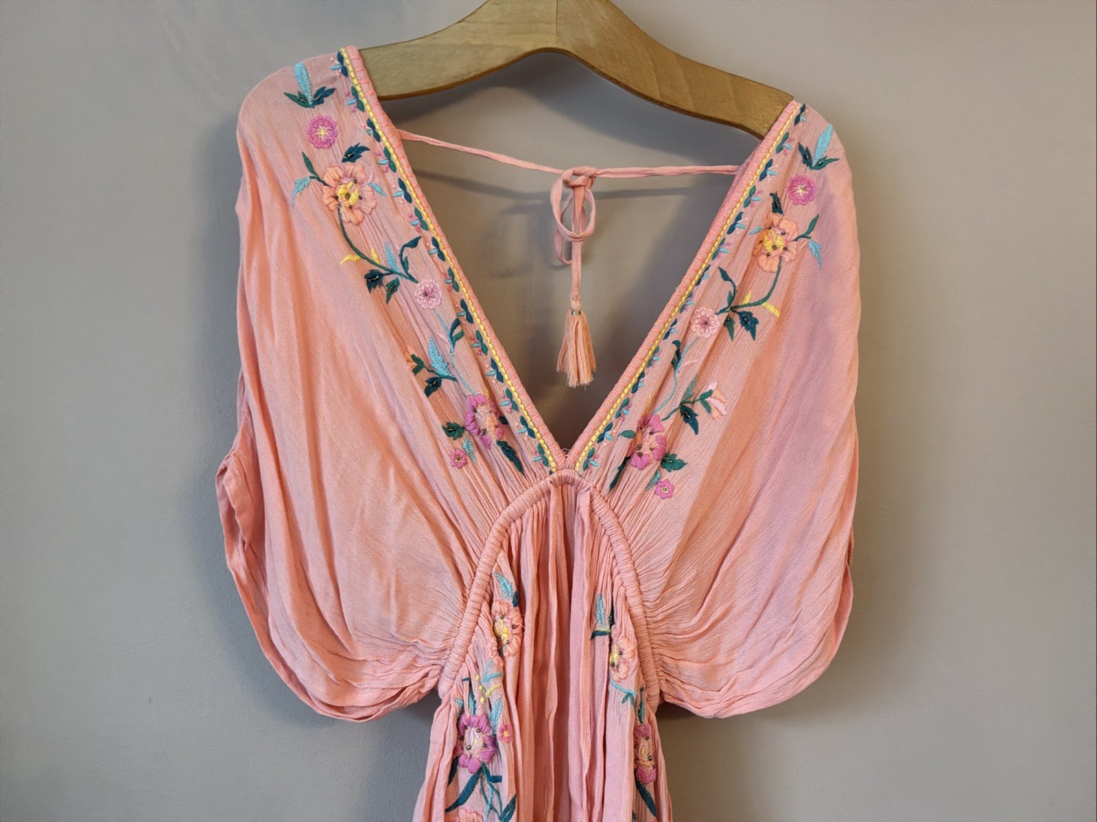 Accessorize Pink Embroidered Boho Beach Dress – Size Extra Small