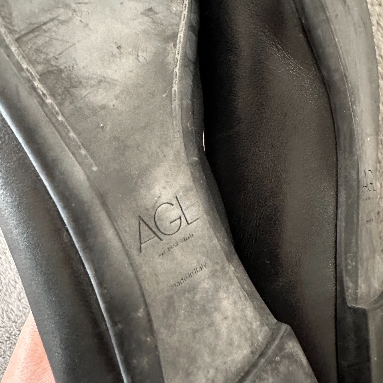 AGL Attilio Giusti Leombruni Black Leather Pointed Toe Ballet Flats Size EU 38