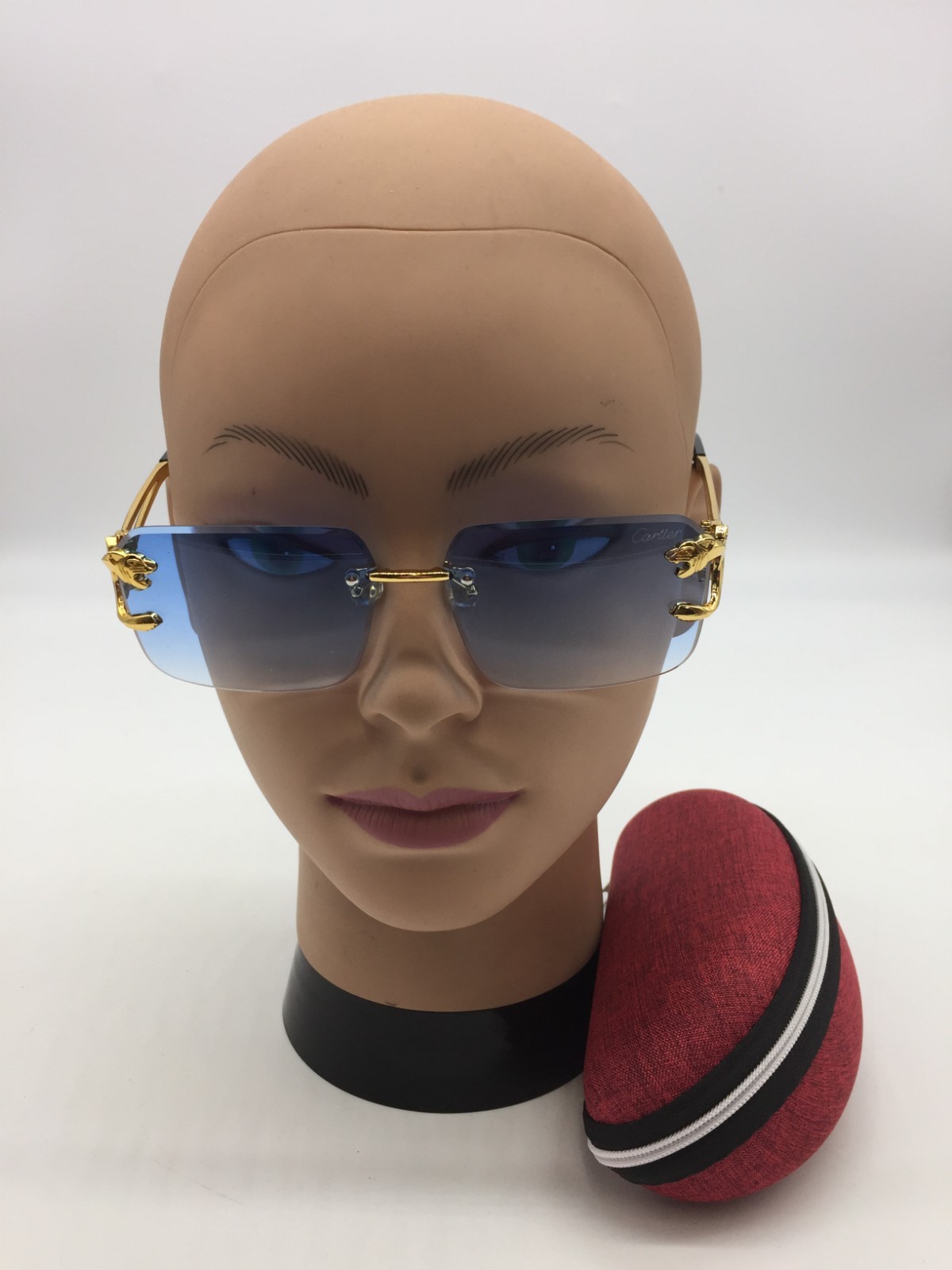Cartier Rimless Designer Gold Sunglasses Frame 59-15-120 Blue Lens