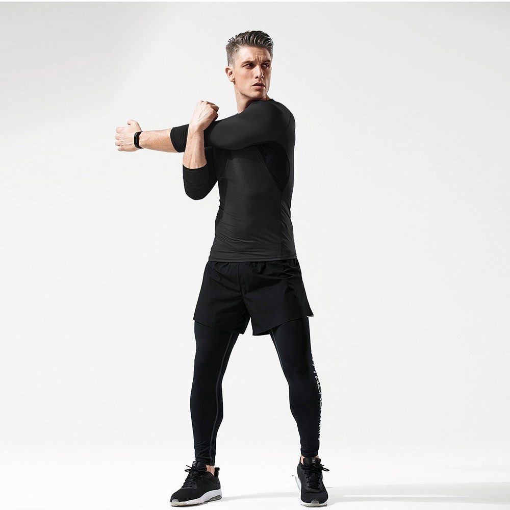 2 Pack Men’s Athletic Long Sleeve Compression Shirts Gym Workout Top Quick Dry