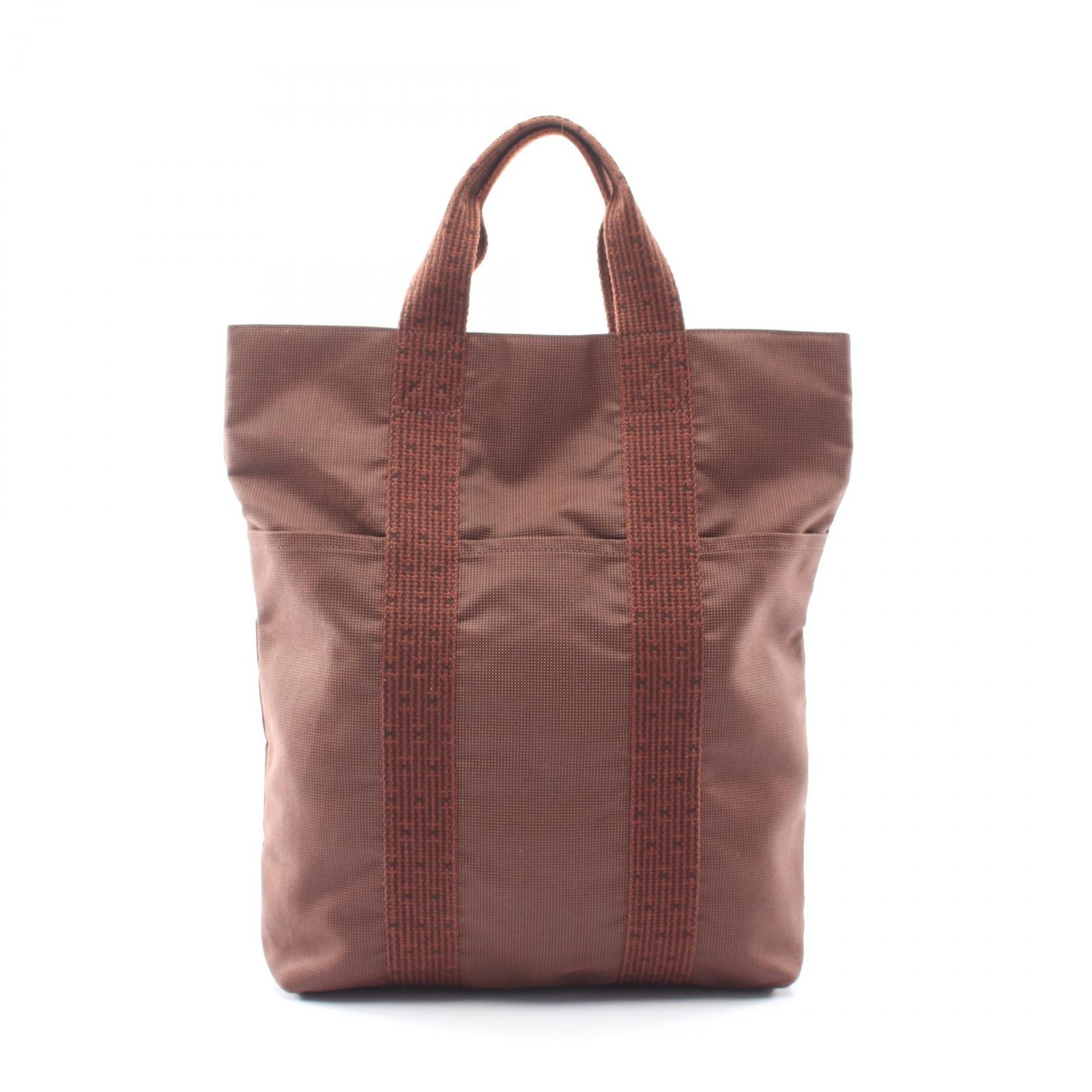 HERMES Herline Cabas Tote hand Bag canvas Nylon canvas Brown Used unisex SHW