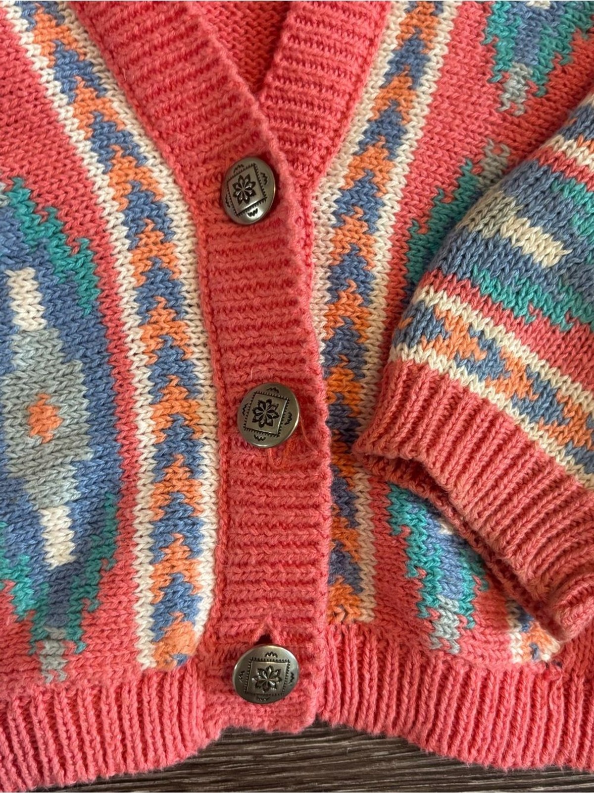 Nuovo Coral Southwestern Knit Cropped Cardigan Sweater Womens Medium