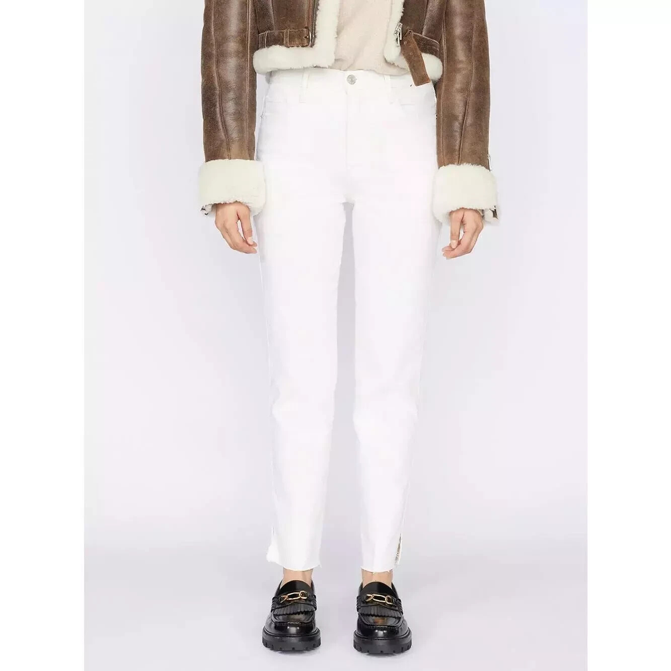 NWOT Frame Le Sylvie Slender Straight Jeans High Slit Hems Au Naturel Ivory 24