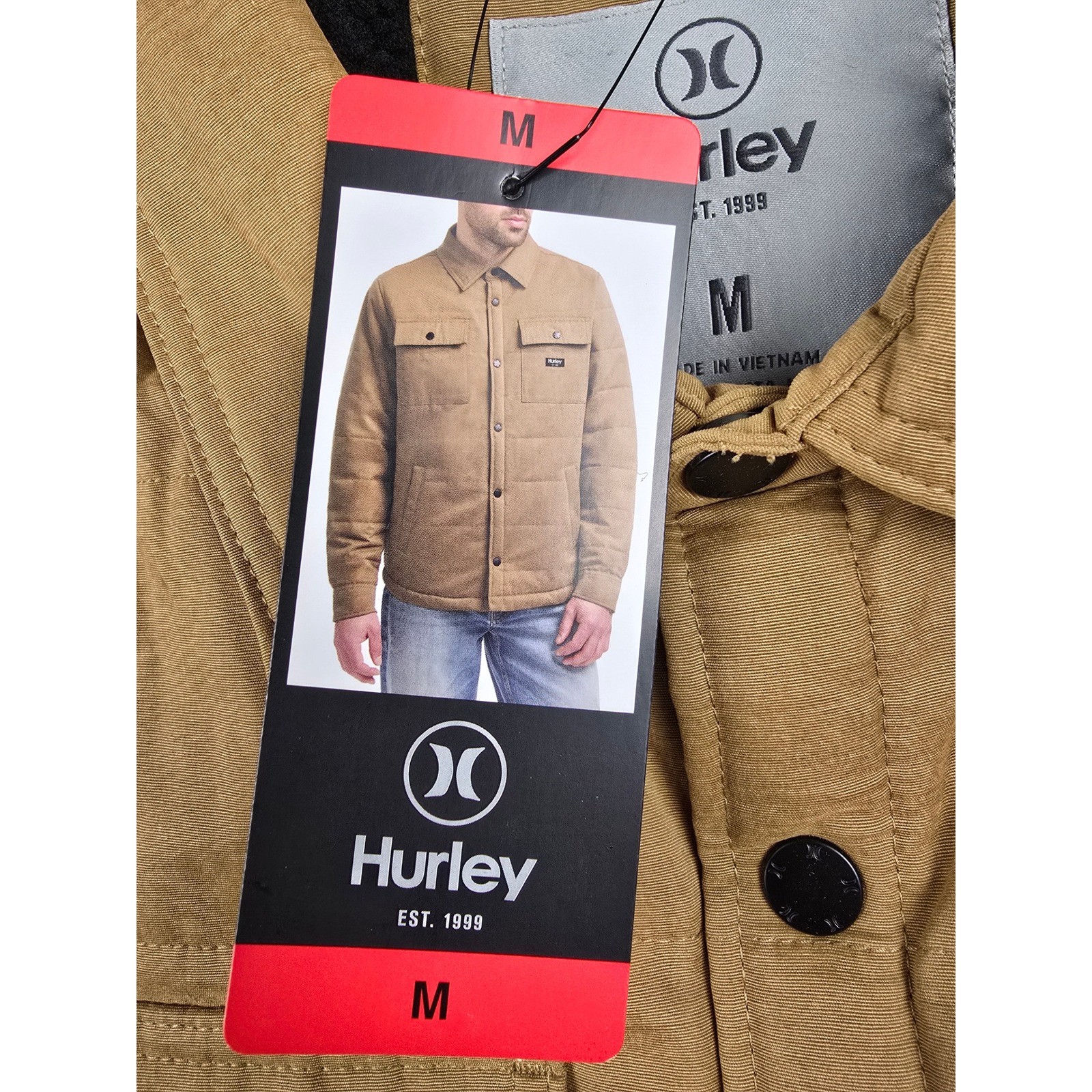 Hurley Shirt Jacket Mens Medium Tan Sherpa Lined Snap Front Shacket Pockets