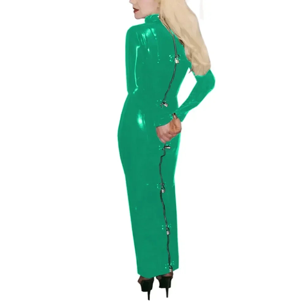 Mens Sissy Crossdresser Patent Leather Lockable Maxi Dress Exotic Hobble Dress