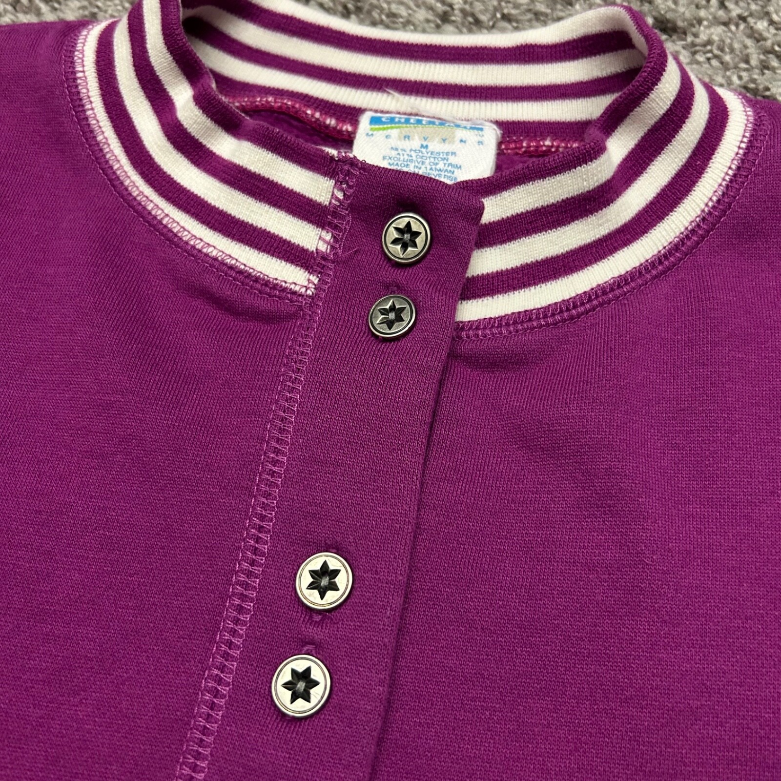 Vtg 80s Blank Sweatshirt Crewneck Pullover Striped Dark Magenta Medium