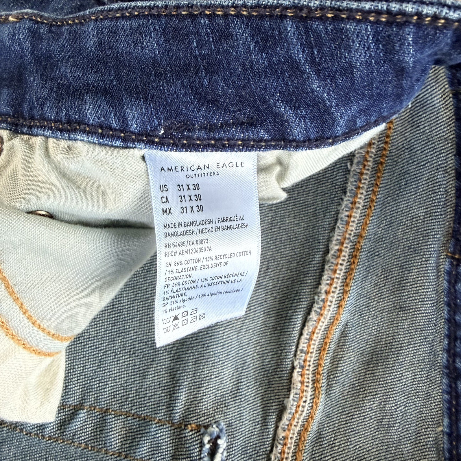 American Eagle Mens Airflex+ Athletic Fit Dark Wash Blue Jeans 31×30