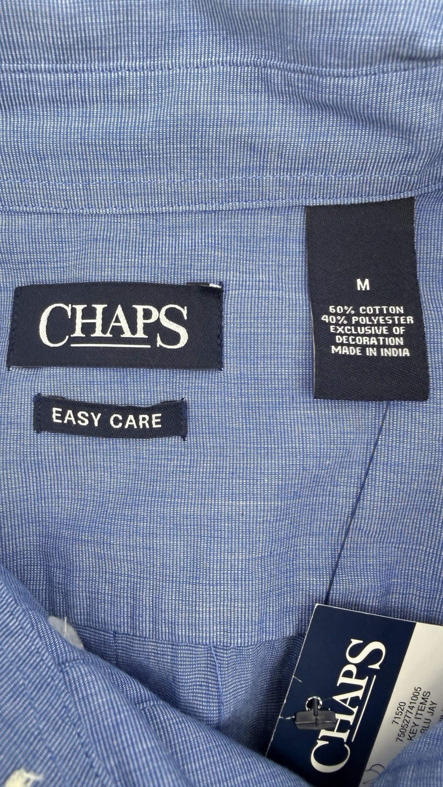 Chaps Mens Medium Blue Button Down Shirt Easy Care Cotton Blend NWT Classic Fit