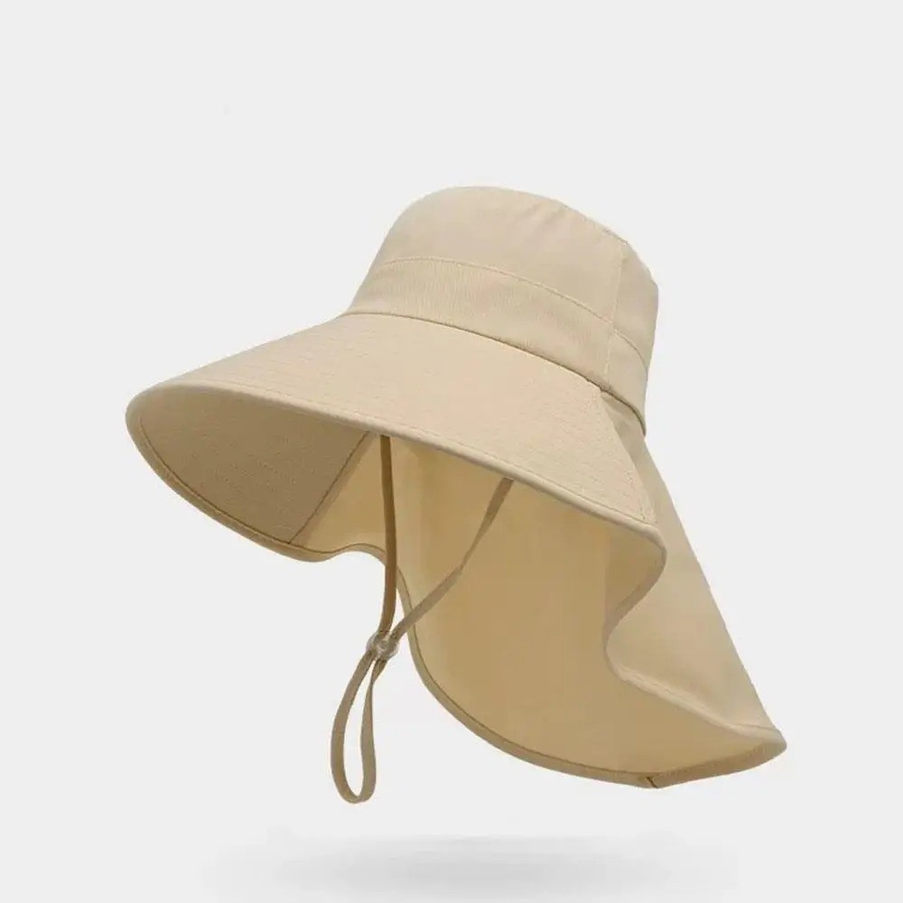 Women Wide Brim Sunscreen Ponytail Travel Summer Sun Visor Hat With Neck Flip