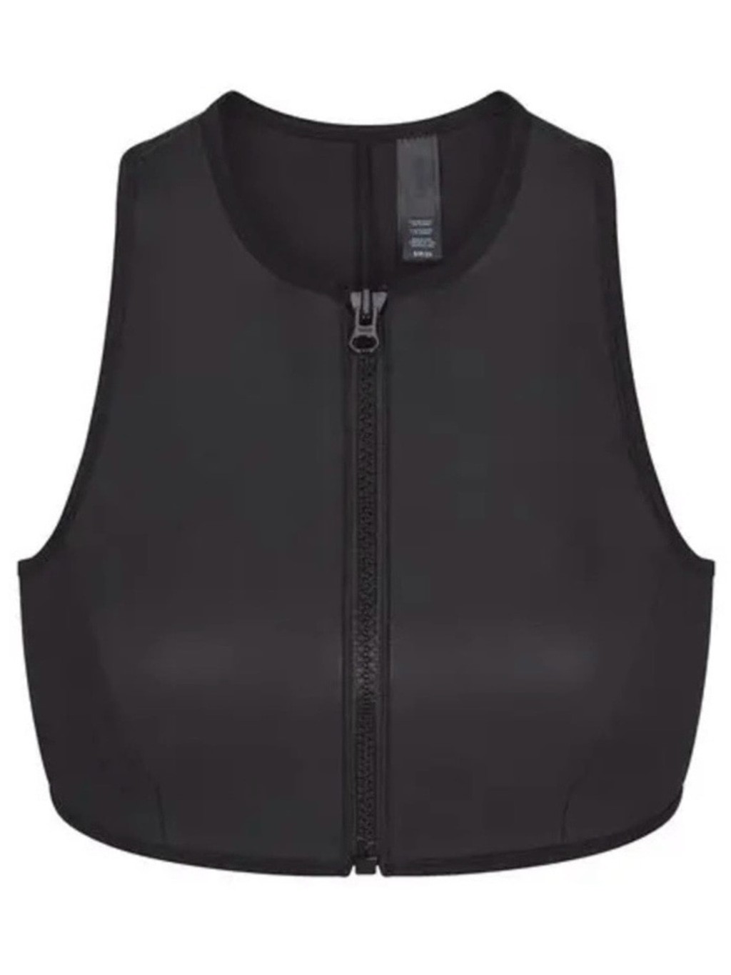 Skims Rubberized Scuba Swim Front-Zip High Neck Crop Bikini Top Onyx Black 2X