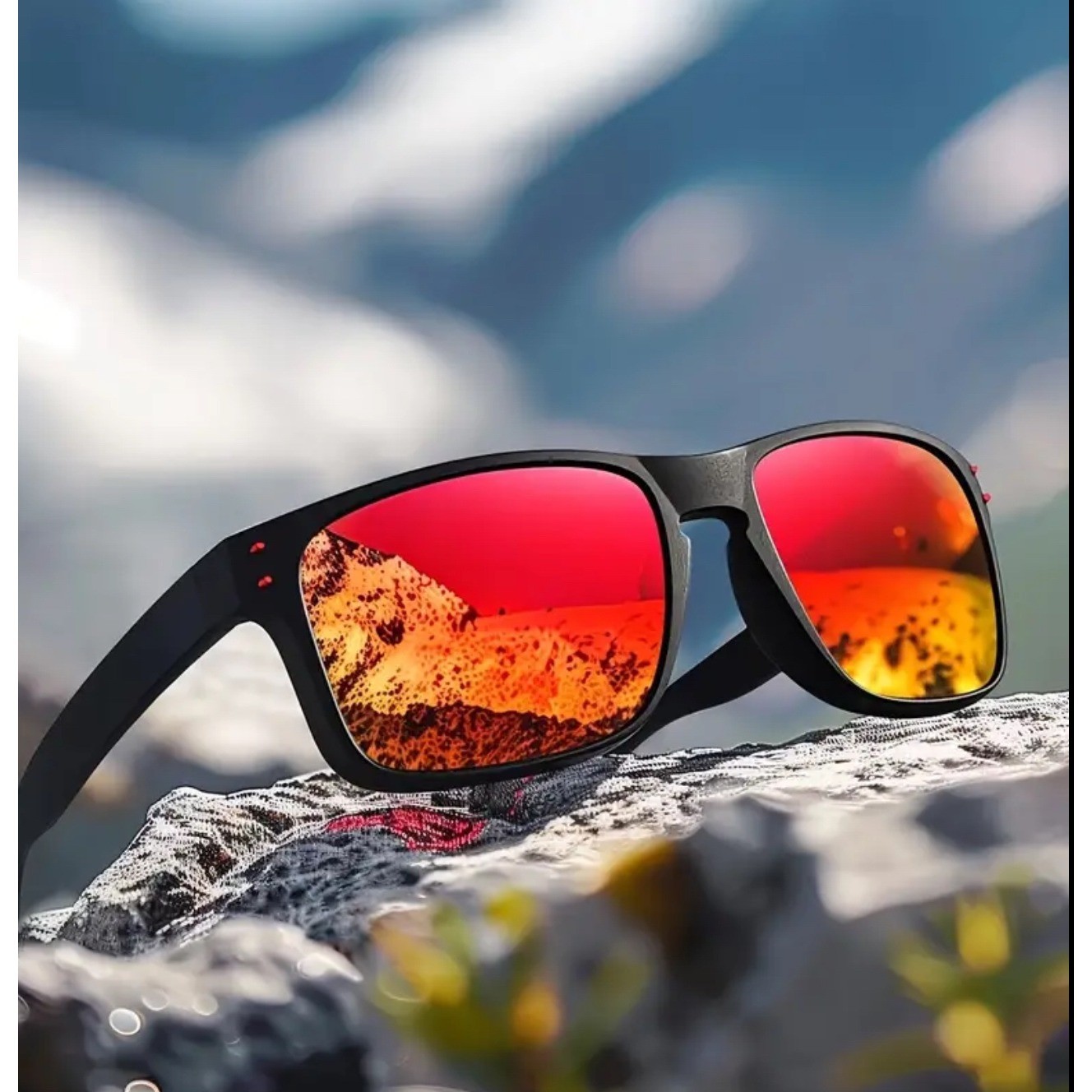 Polarized Mens Black Frame Red Mirrored Lens Sport Sunglasses Outdoor Eyewear