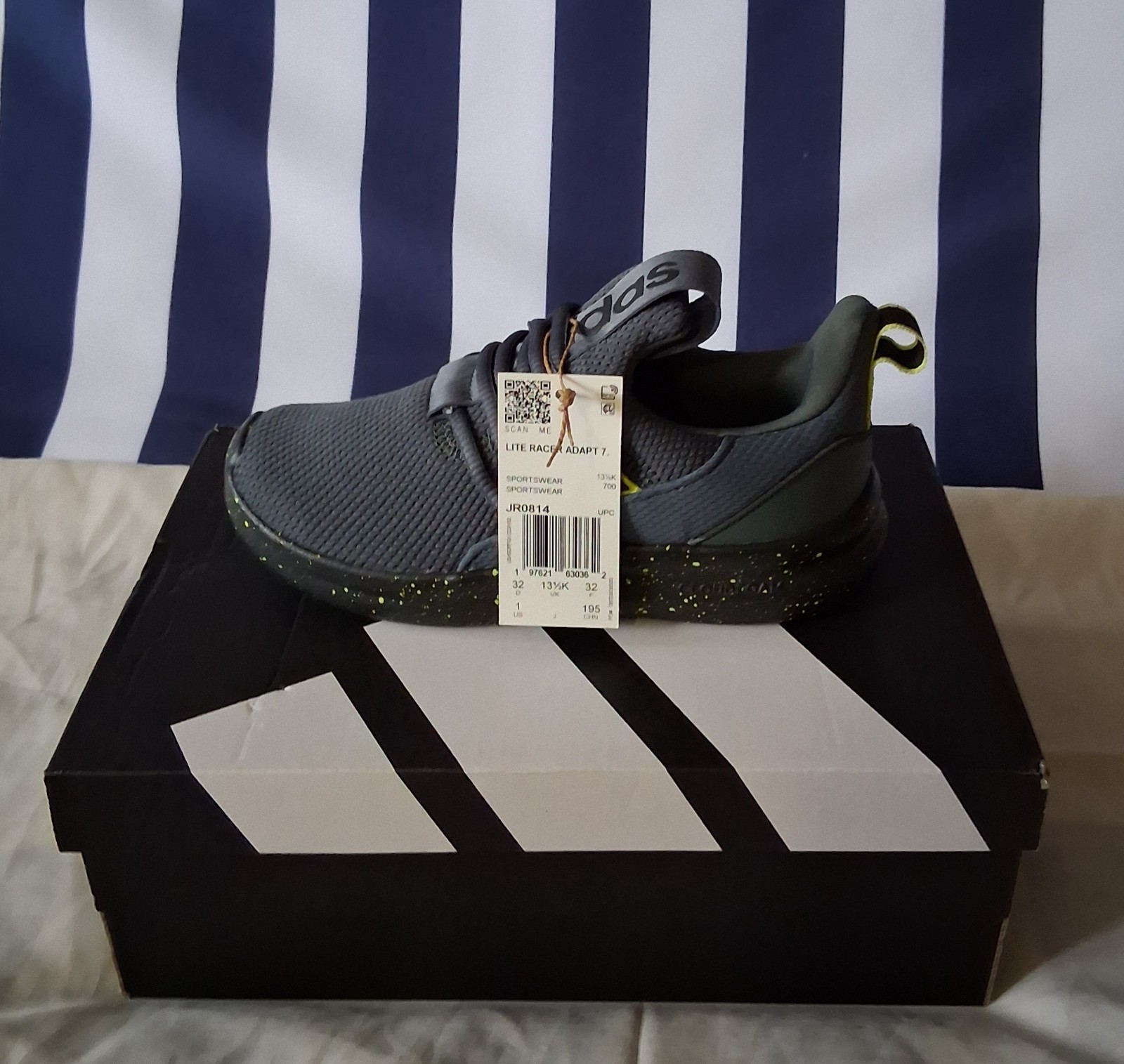 adidas Lite Racer Adapt 7.0 Unisex Kids Slip-On Mesh Sneakers Gray/Black/Green 1