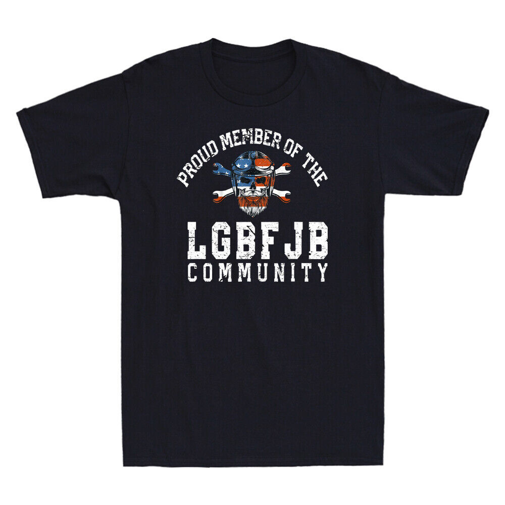Proud Member Of The LGBFJB Community Skull Head Biker USA Flag Retro Men T-Shirt