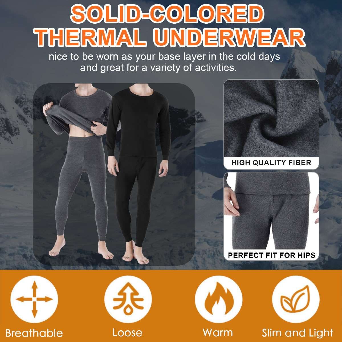Mens Winter Ultra-Soft Fleece Lined Thermal Top & Bottom Long John Underwear Set