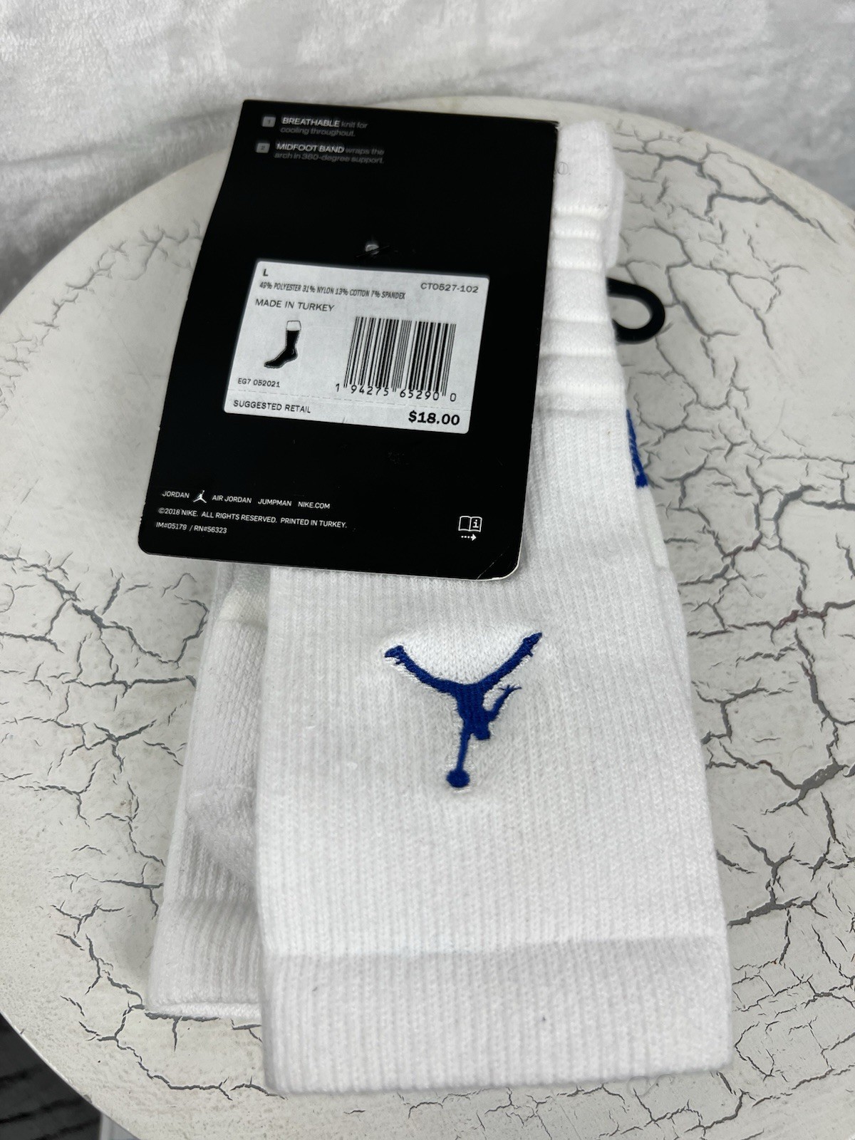 Nike Air Jordan Everyday Dri-Fit Crew Socks 1 Pairs White Men’s Size L 8-12