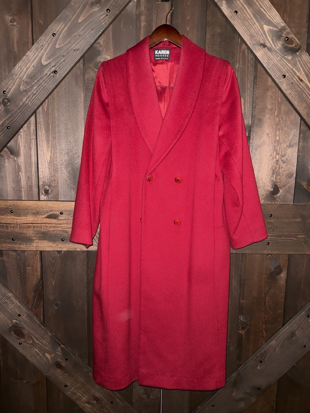 Vintage Karen Petites Red Wool Coat Made In USA Measurements In Pictures