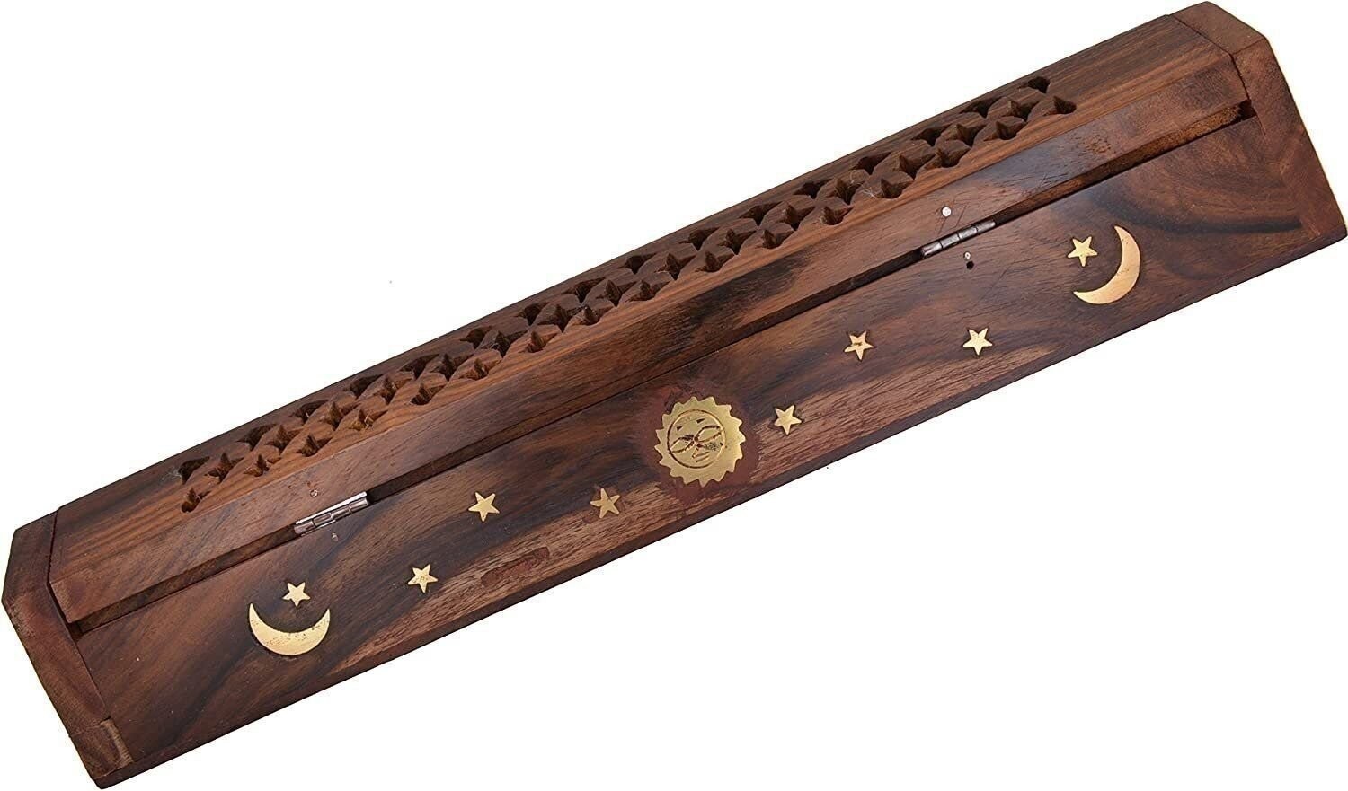 Cavelio ® Rose Wooden Coffin Incense Burner – Jali and Sun-Moon-Stars12 -…