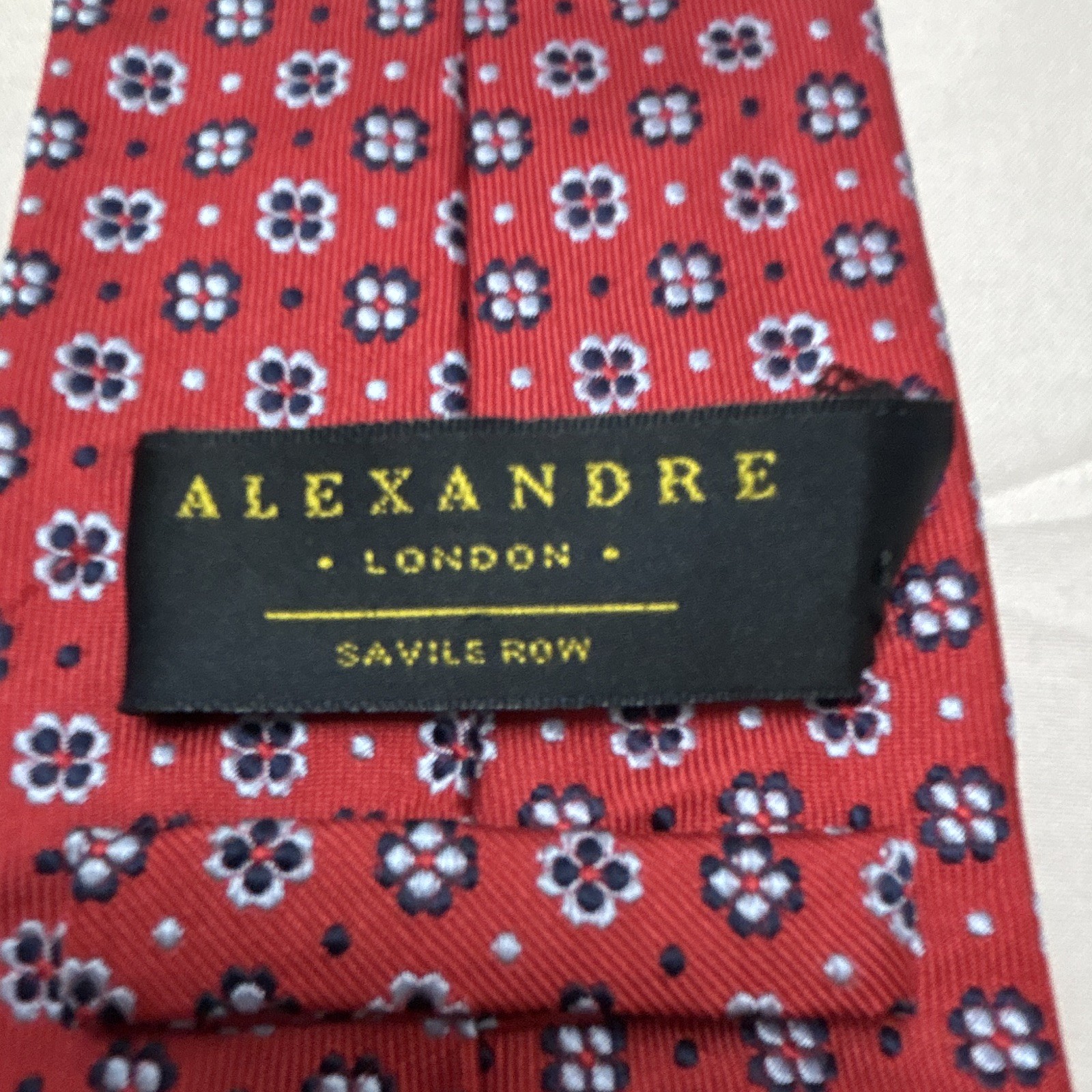 Alexandre London Savile Row 100% Silk Woven Red Floral Pattern Tie