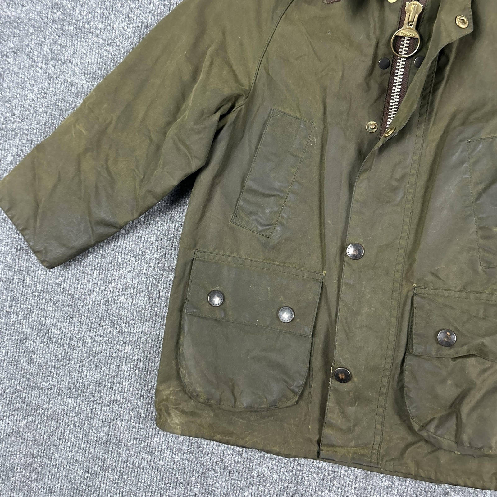 Barbour Bedale Jacket Kids Small Green Waxed Cotton Hunting Coat England