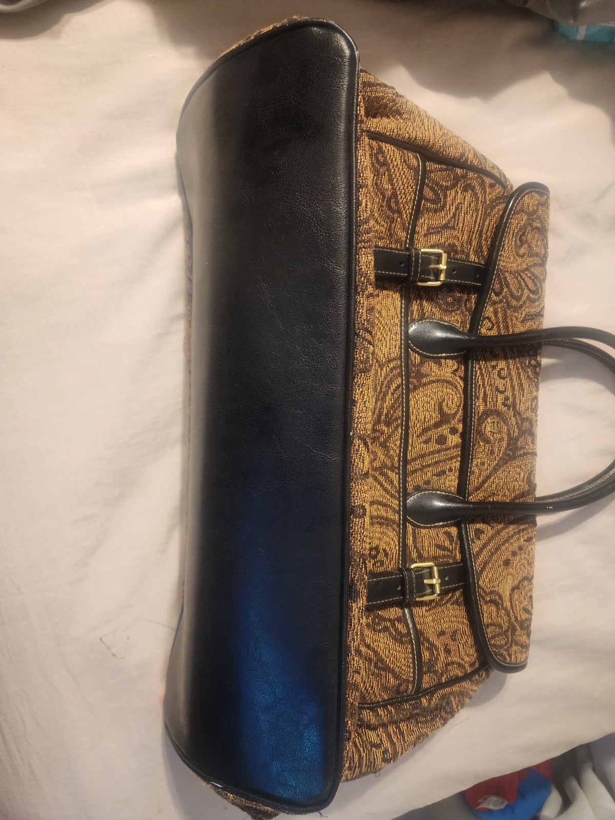 Etienne Aigner vintage 70’s Rectangle Satchel Paisley Magnetic Gold Buckle