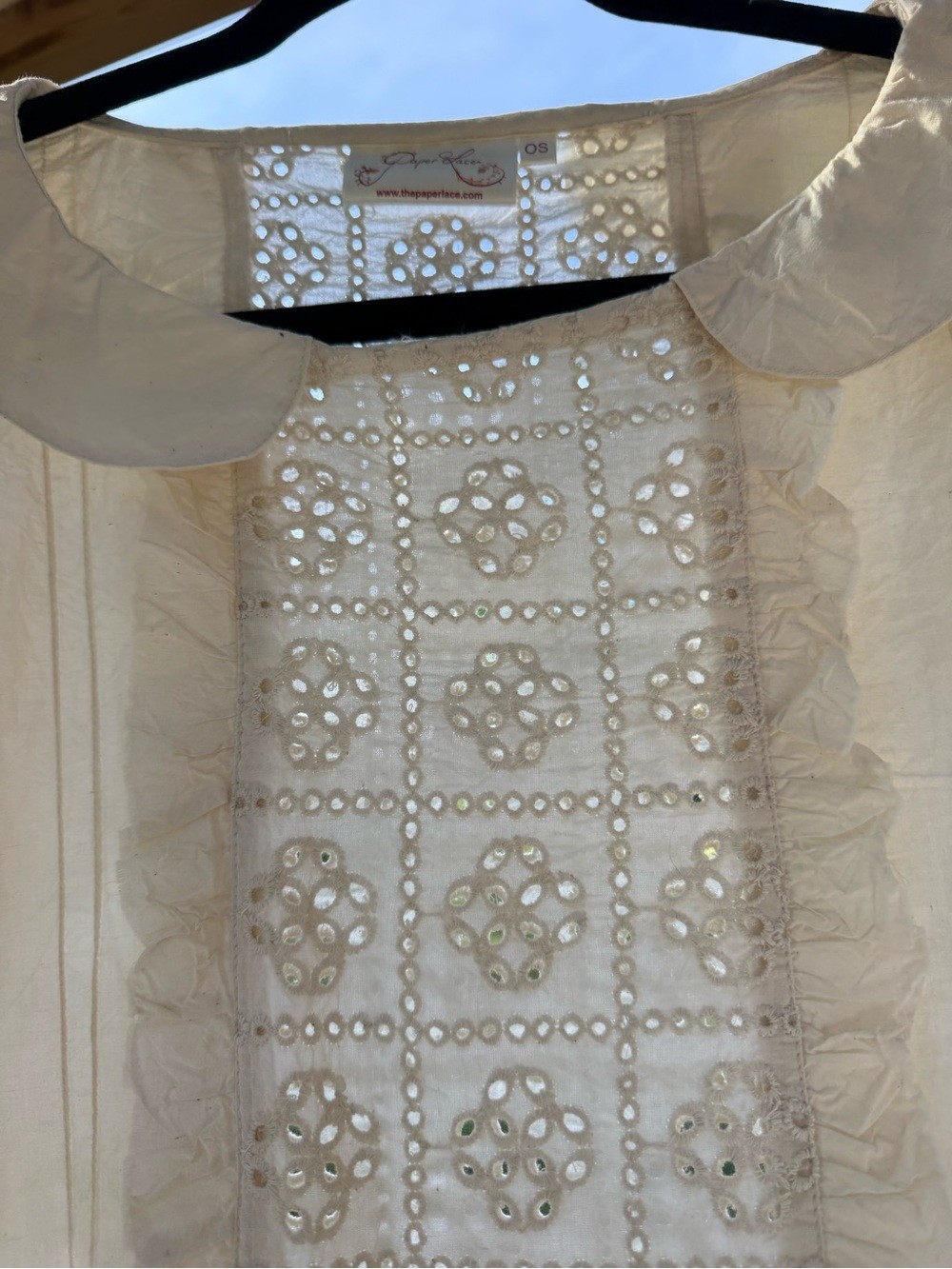 Cream Eyelet Lace Peasant Blouse with Peter Pan Collar