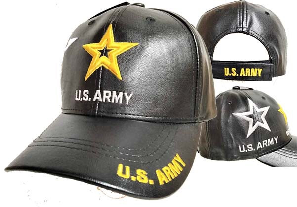 US Army New Star Emblem Black PU Faux Leather Embroidered Military Ball Cap X1