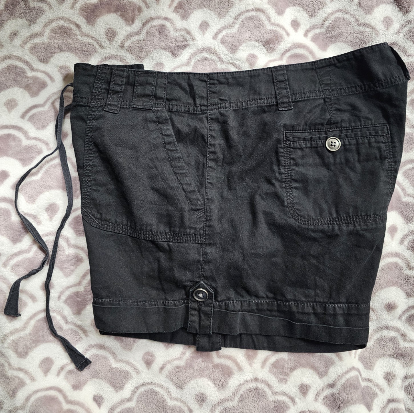 Ann Taylor LOFT Original Cargo Shorts Drawstring Cargo Pockets Black Cotton 10