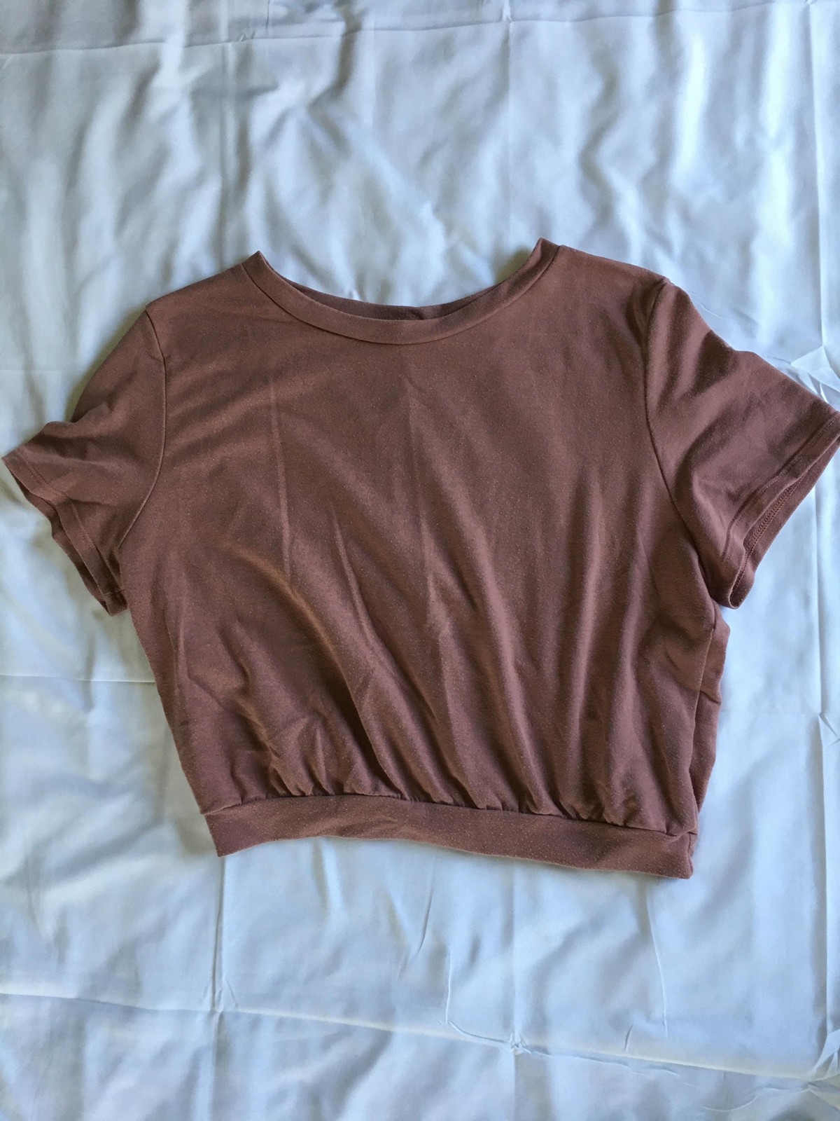 Lulus Shirt Womens Medium Mauve Short Sleeve Banded Hem Crewneck Made in USA