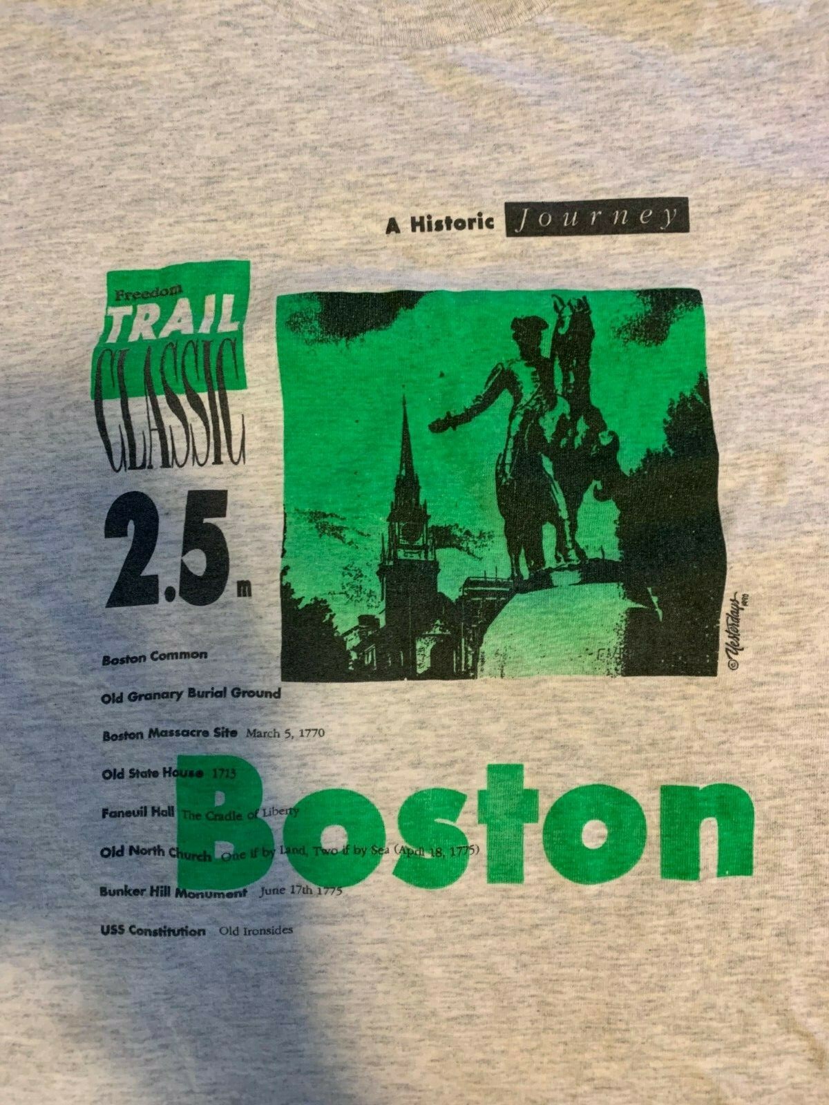 Vintage 1990 Boston Freedom Trail Classic Marathon Shirt SIZE L SINGLE STITCH