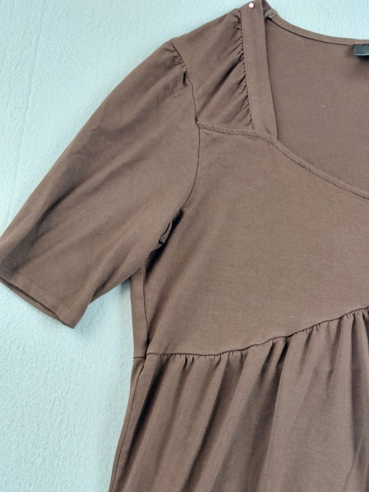 Style&Co Women Tunic Top M Brown Empire Waist Scoop Neck Short Sleeve Casual