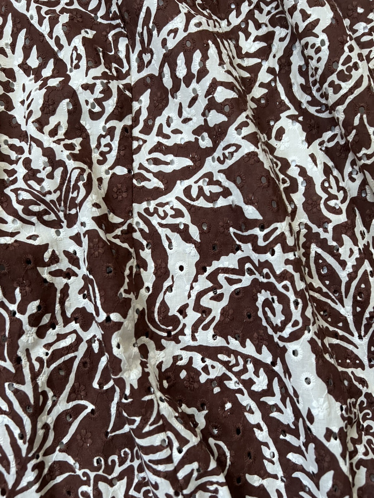 NWT Zara Embroidered Eyelet Midi Skirt Paisley-style Brown A-line Cotton Size S