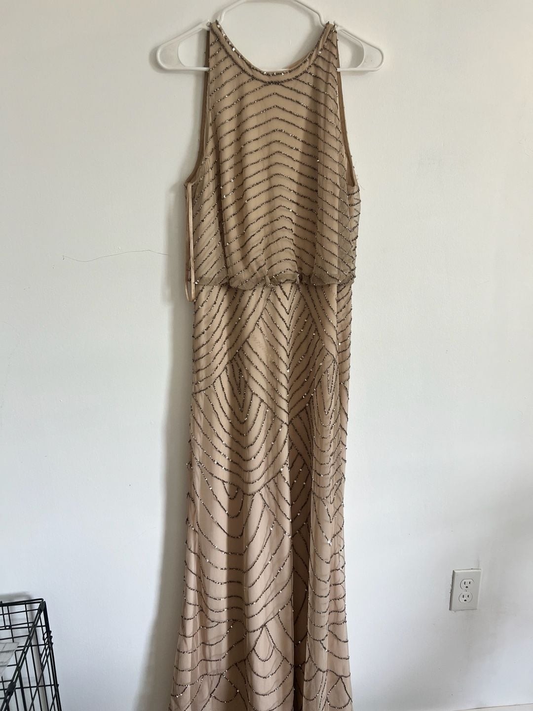 Adrianna Papell Madigan Art Deco Beaded Halter Blouson Gown