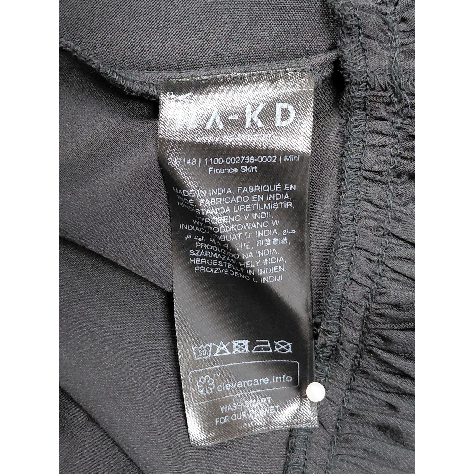 NA-KD Ruffle Hem Skirt Black Solid Lightweight Size 36