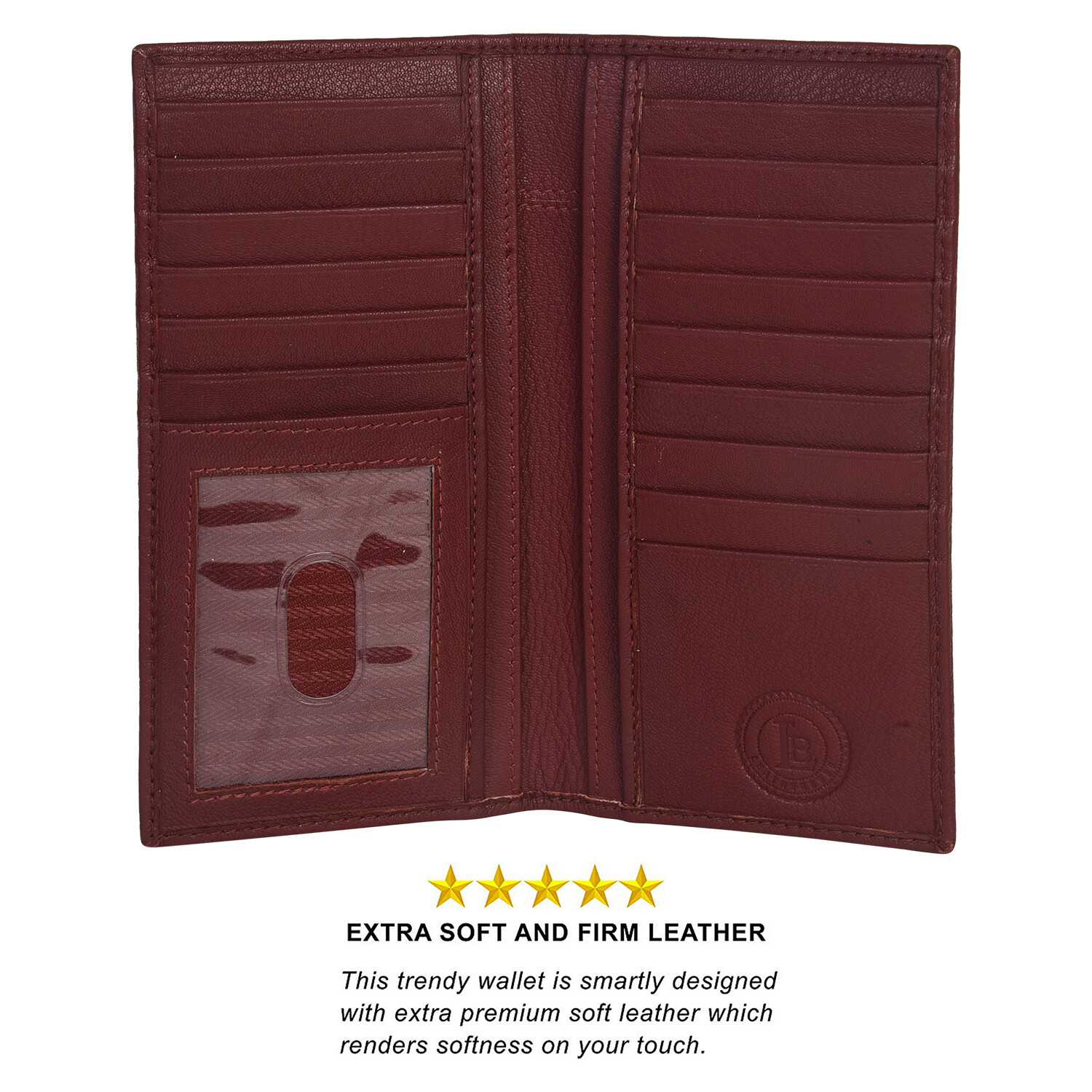 Leatherboss Genuine Leather Men Long Wallet Pockets ID Card Clutch Bifold Purse