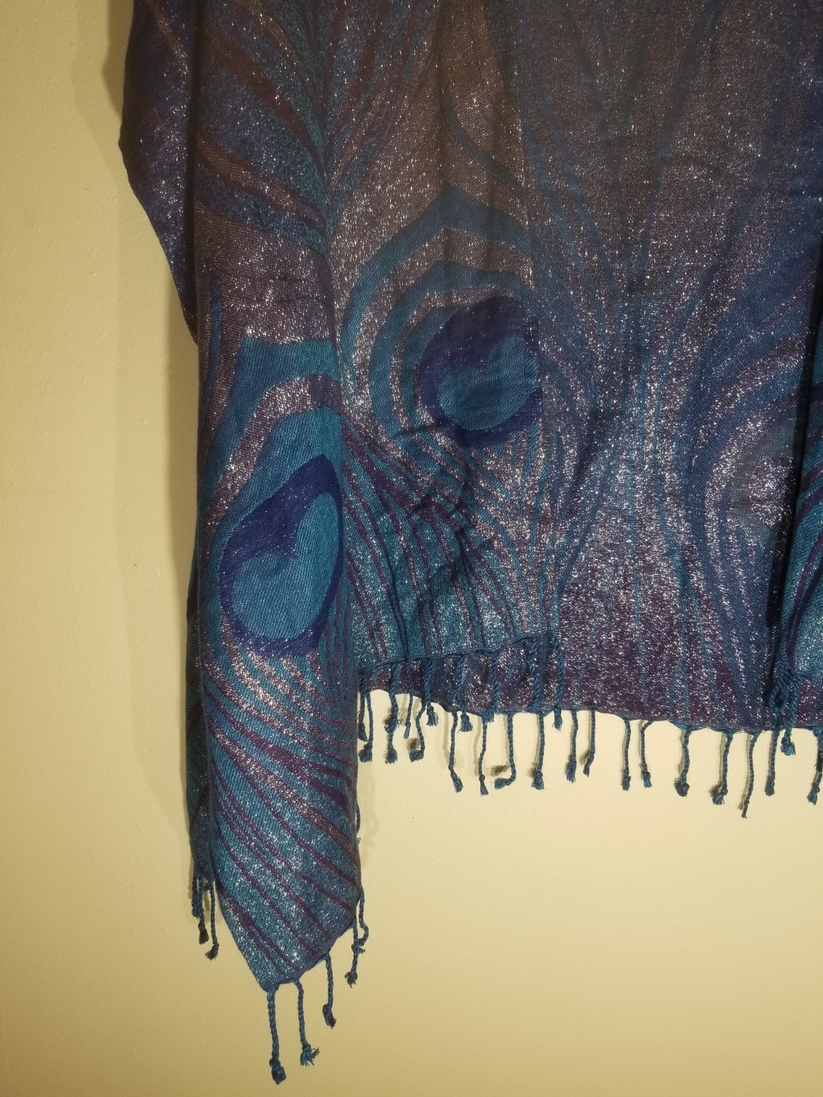 Colleen Lopez Open Front Poncho Sleeve Sparkle Cardi Tassels Size XL Multi Color