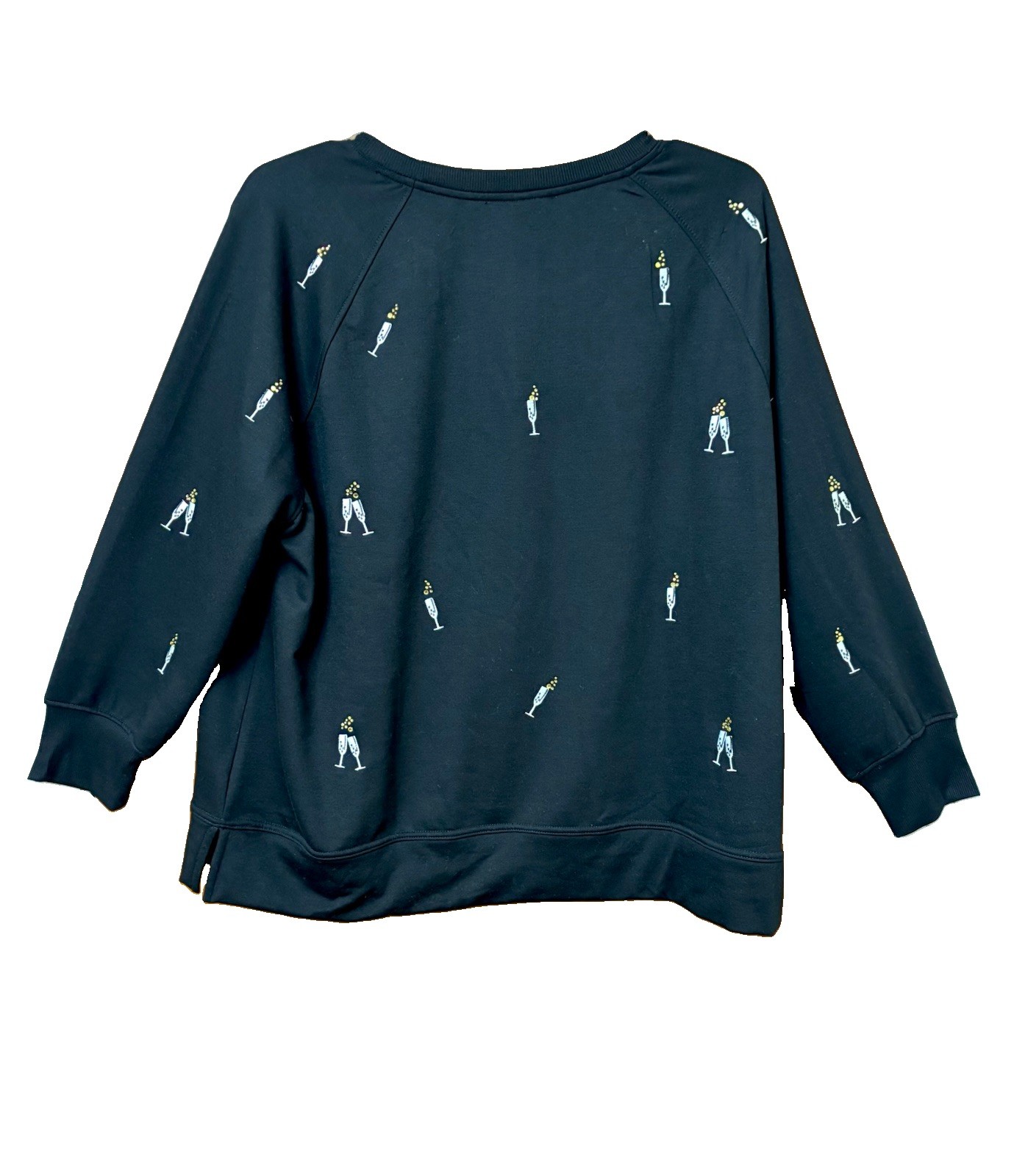 PHILOSOPHY BLING FESTIVE SWEATSHIRT 1X BLACK EMBROIDERED COCKTAILS CRUISE RESORT