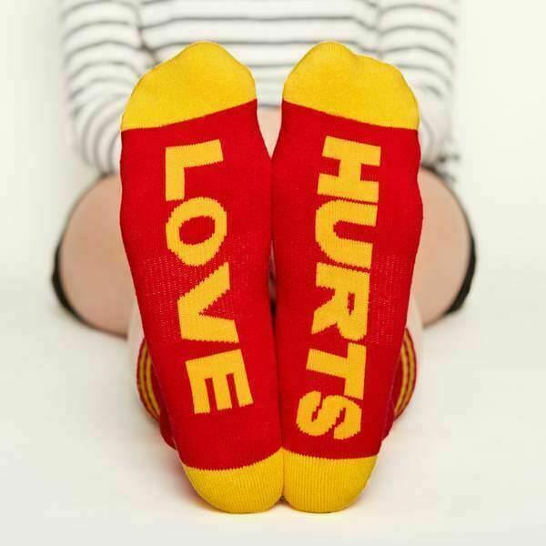 One Pair of Arthur George Love Hurts Half Crew Socks Size 7-12 Red/Yellow