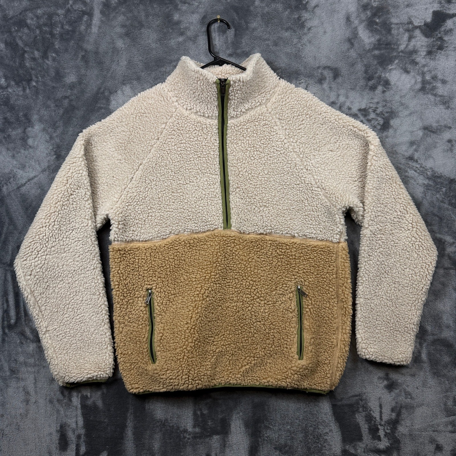 Todd Snyder Sherpa Fleece Pullover Mens Medium Tan Cream Excellent Colorblock