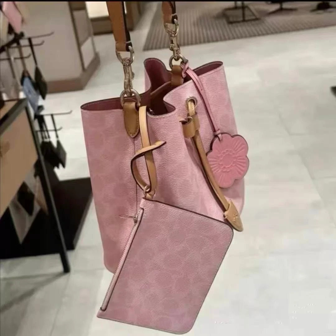 Coach CEA23 Rowan Bucket Bag In Signature Canvas Powder Pink Ships from US