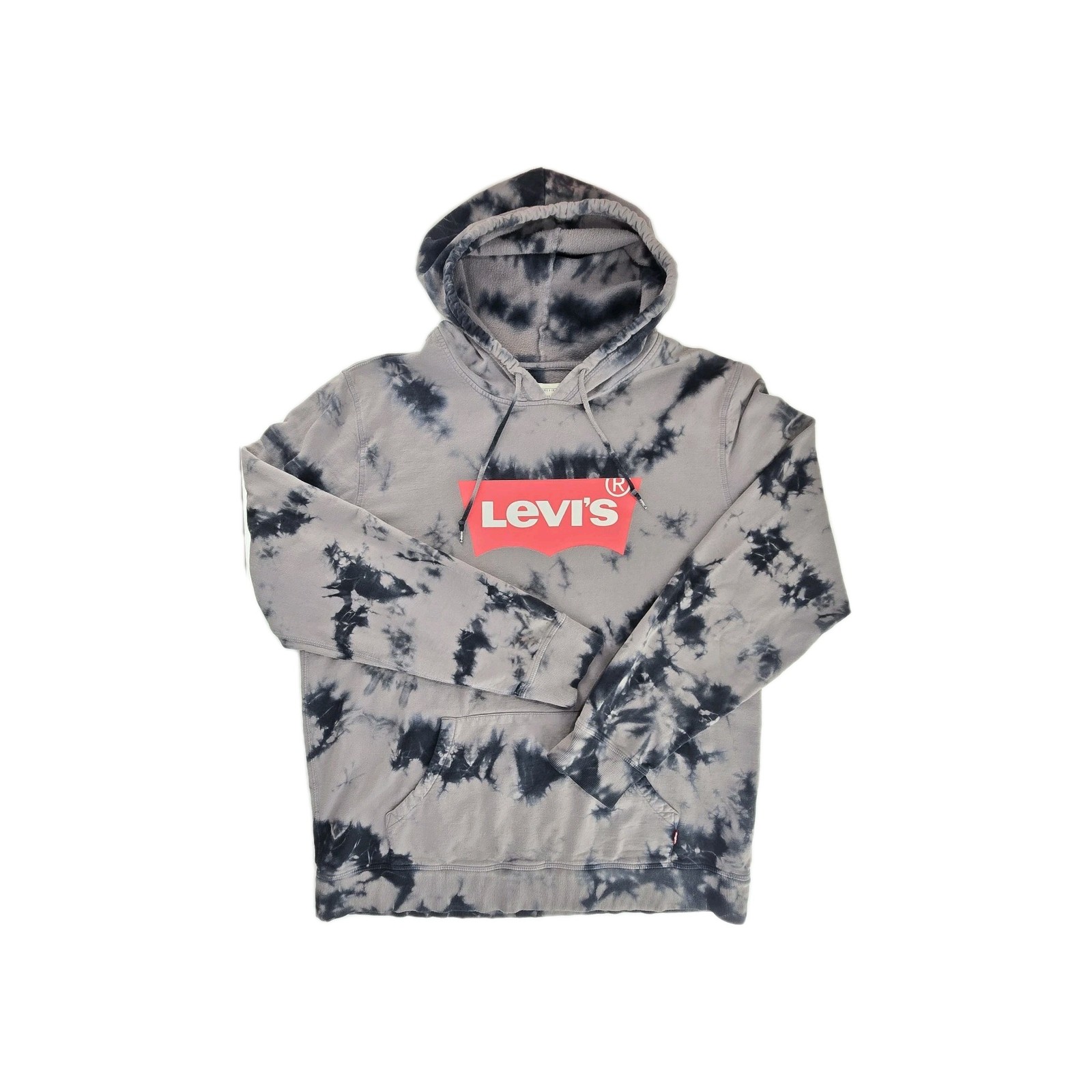 Levi’s Logo Hoodie Gray Black Tie-Dye Graphic Sweatshirt Size L 100% Cotton