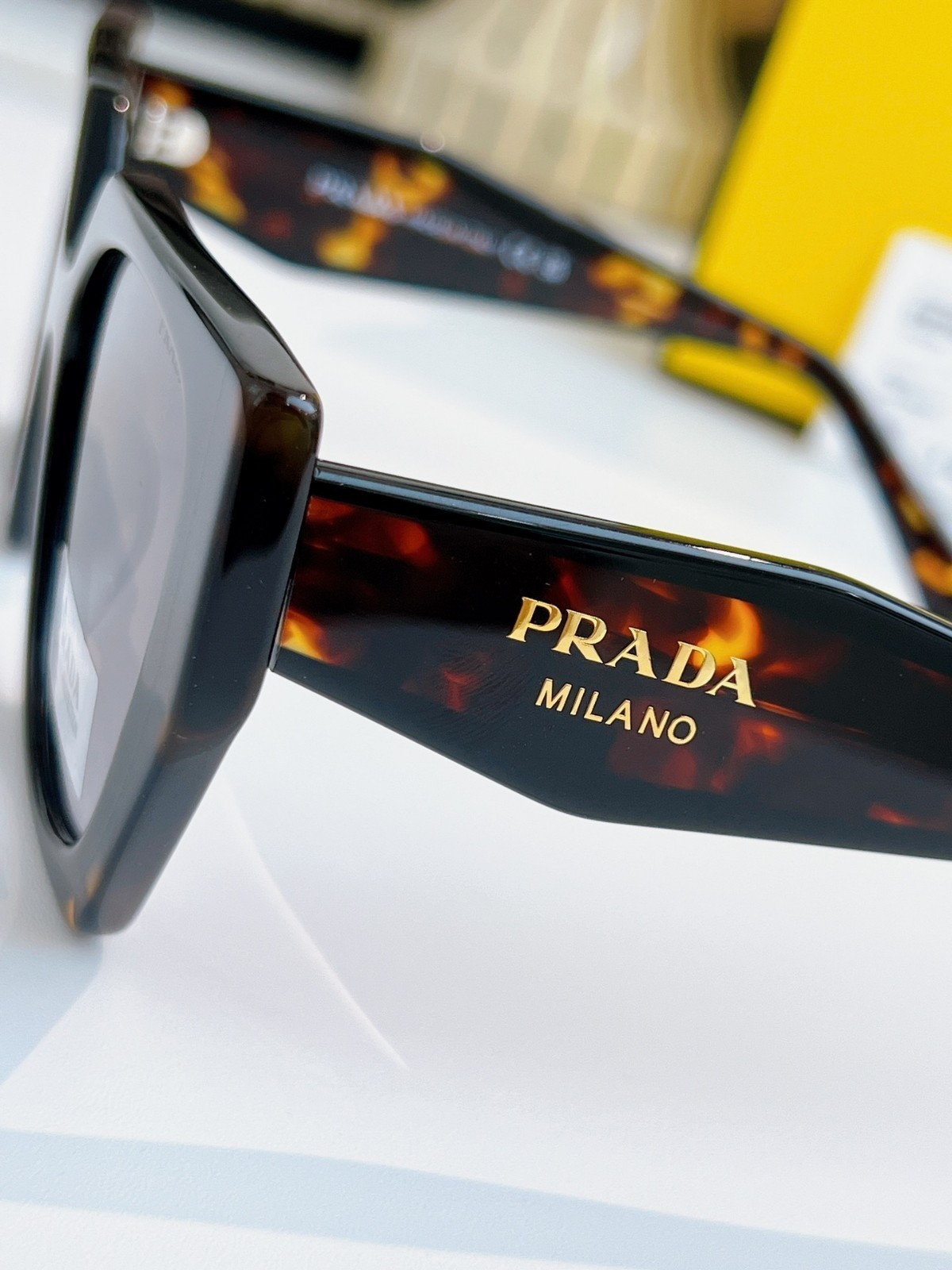 Prada PR 15WS Oversized Square Sunglasses Women Authentic Black Tortoiseshell