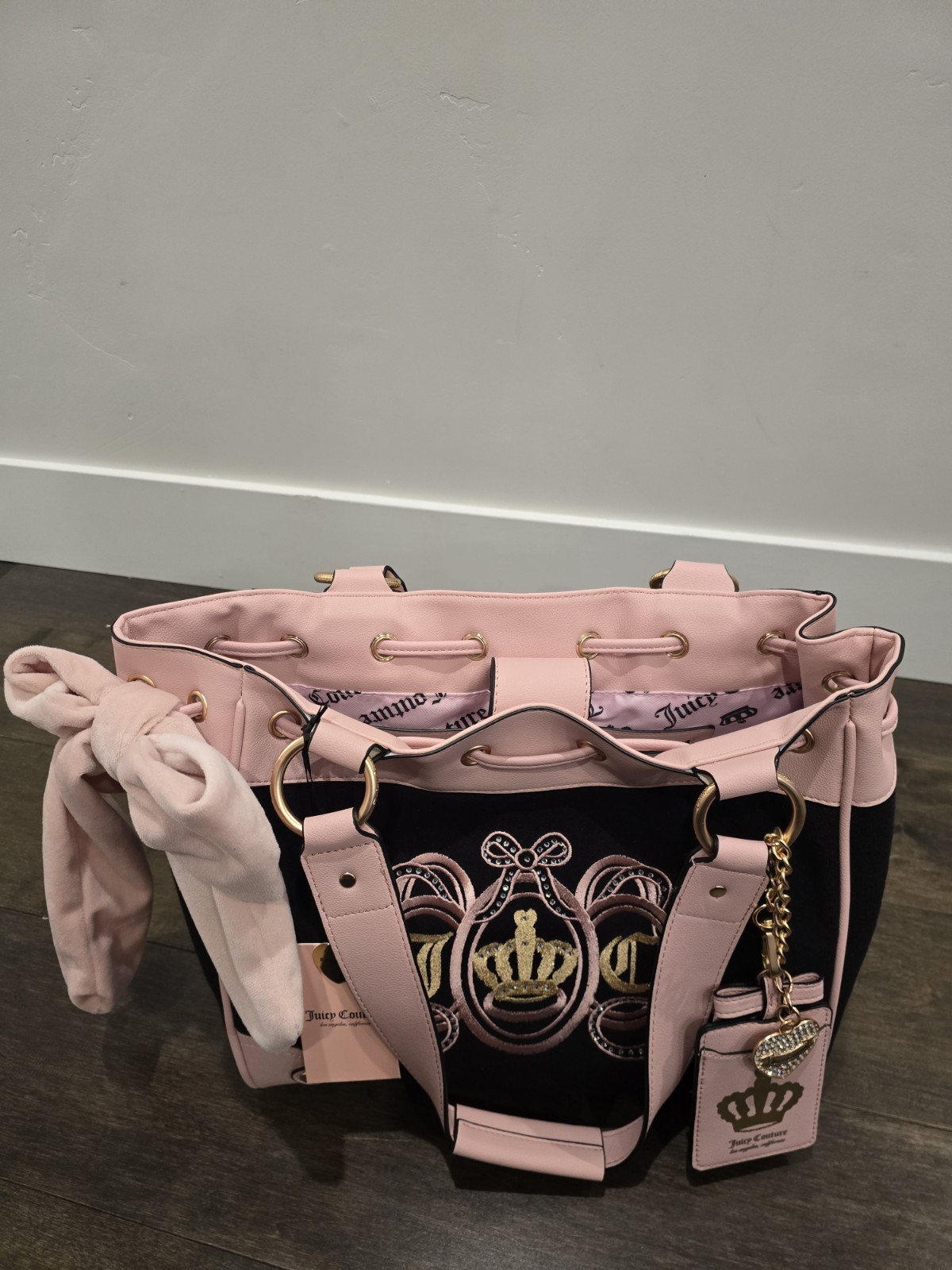 Juicy Couture Lovers Club Terry Tote Daydreamer Bag Black Pink Y2K NWT