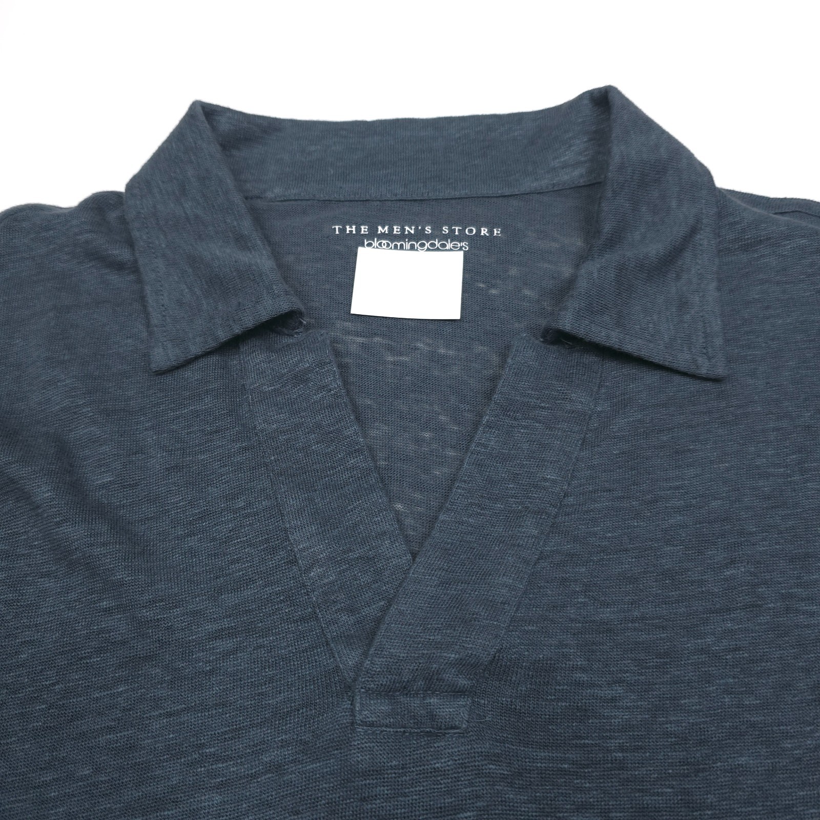 Bloomingdales Linen Polo Shirt Mens Large Dark Slate Green Johnny Collar NWT