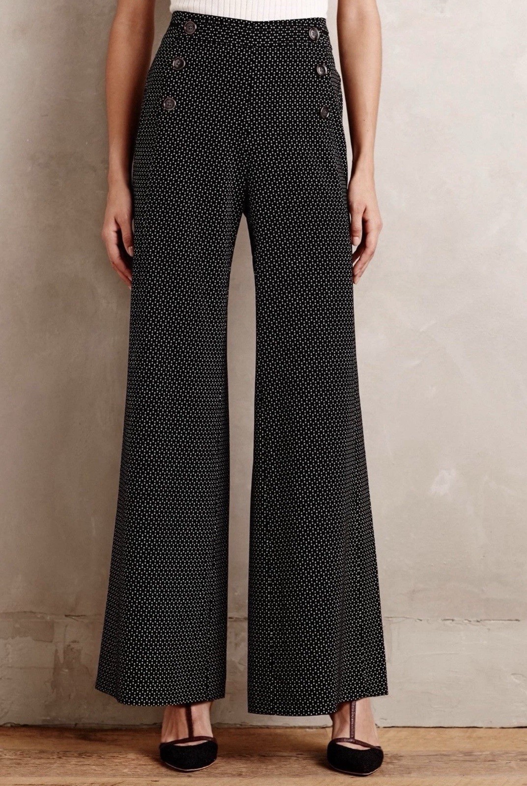 Anthropologie Elevenses Kingsland Wide Leg Sailor Button Pants Size 6