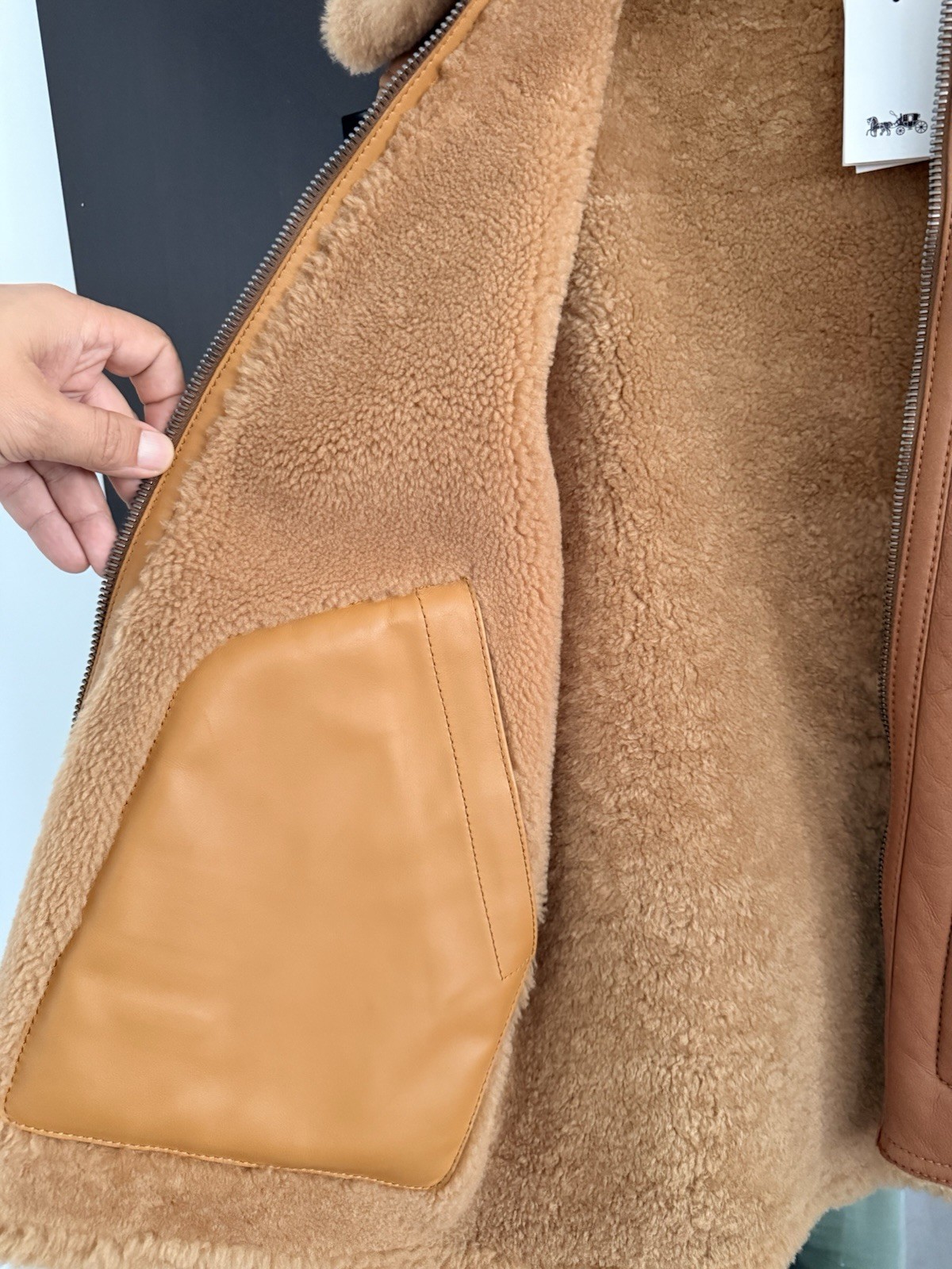Coach Men’s Brown Shearling Lined Zip Bomber Jacket L 38″